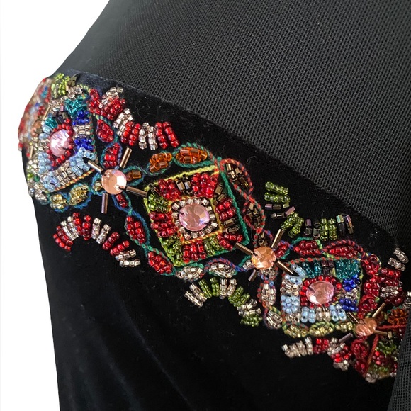 Vintage Donna Morgan black bejeweled beaded velvet sheer sleeve dress size 6 - Picture 8 of 13